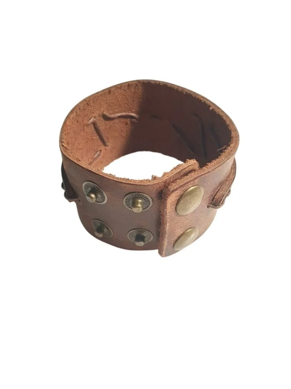 Brown Adjustable Leather Cuff Bracelet Snap Closure Straps Unisex Wristband 7 to